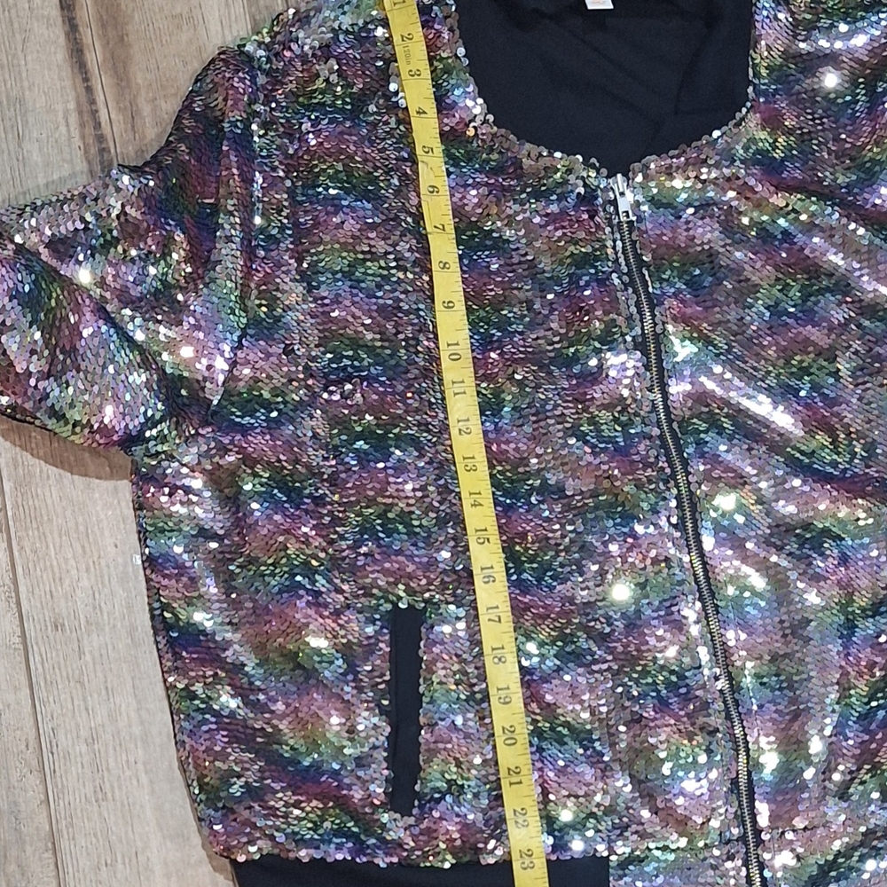LuLaRoe Stevie Blue & Purple Bomber Jacket w/Iridescent Sequins Sz 3X NWT - Picture 10 of 10